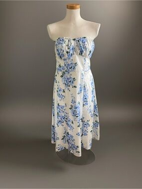 NWT Target Strapless White Dress Blue Floral Print Something Blue Bridal Shower